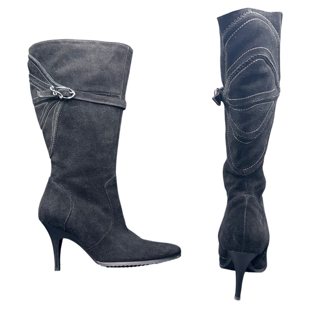 Fitzwell Black Suede Knee High Stiletto Boots Fur Lined Women’s 11M